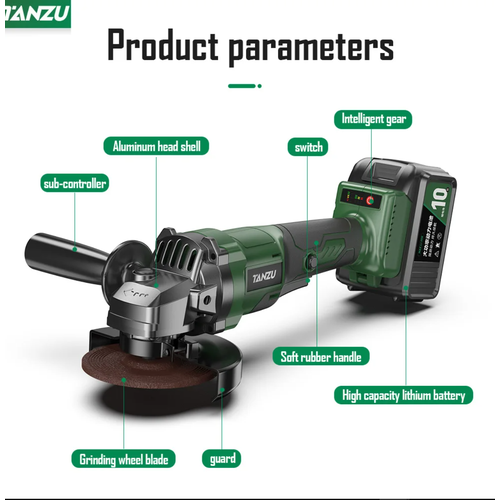 TANZU 21 В Бесщёточная профессиональная 4A шлиф-машинка УШМ болгарка Угловая шлиф машинка Бесщёточный мотор Brushless 8500₽