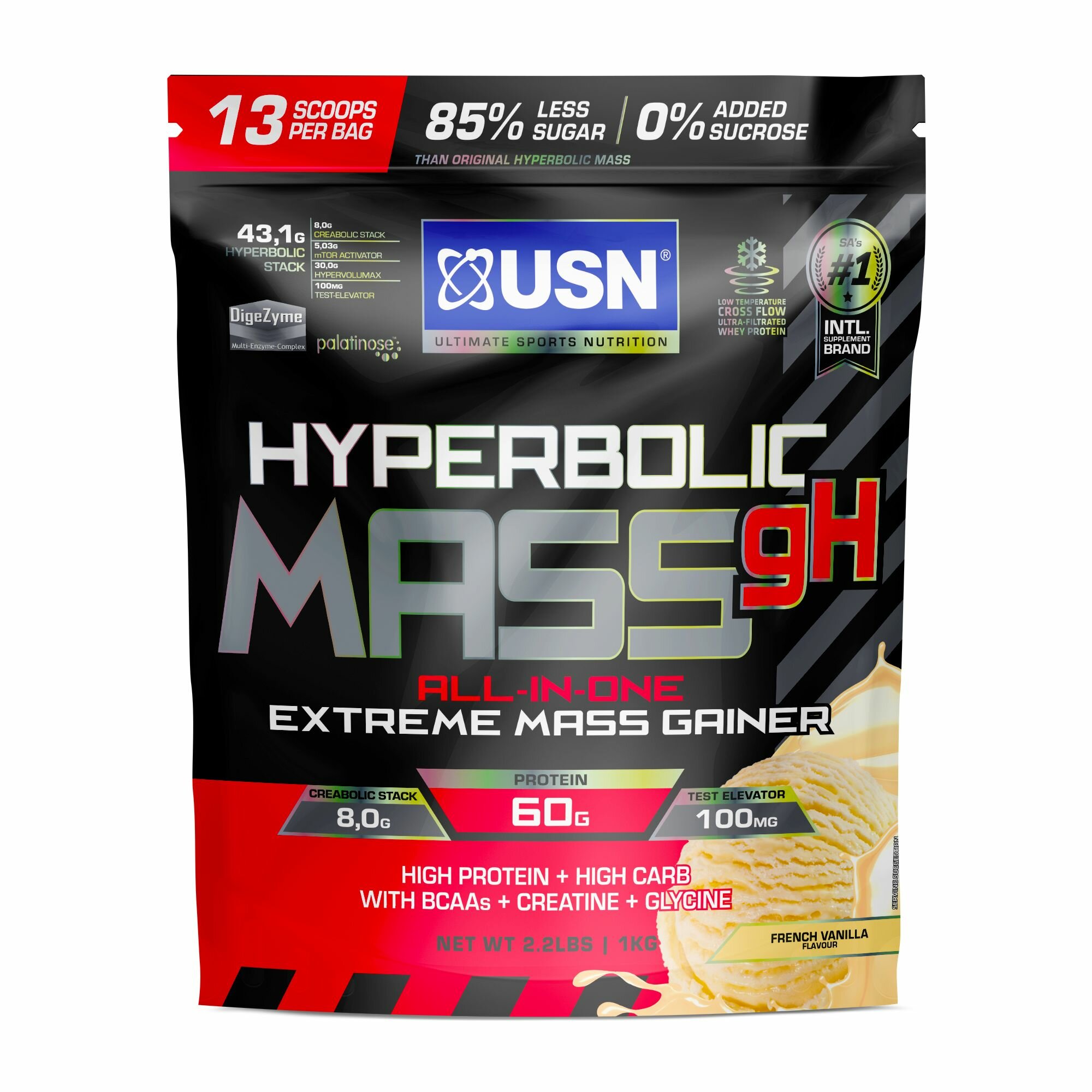 USN Гейнер Hyperbolic Mass French Vanilla гиперболик масс ОЛЛ-ИН-УАН со вкусом французской ванили, порошок, 1 кг