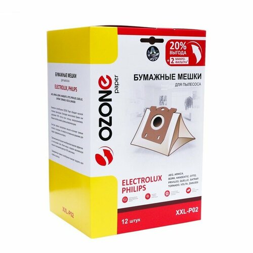 Мешки-пылесборники XXL-P02 Ozone бумажные для пылесоса 12 шт 2 микрофильтра 1948₽