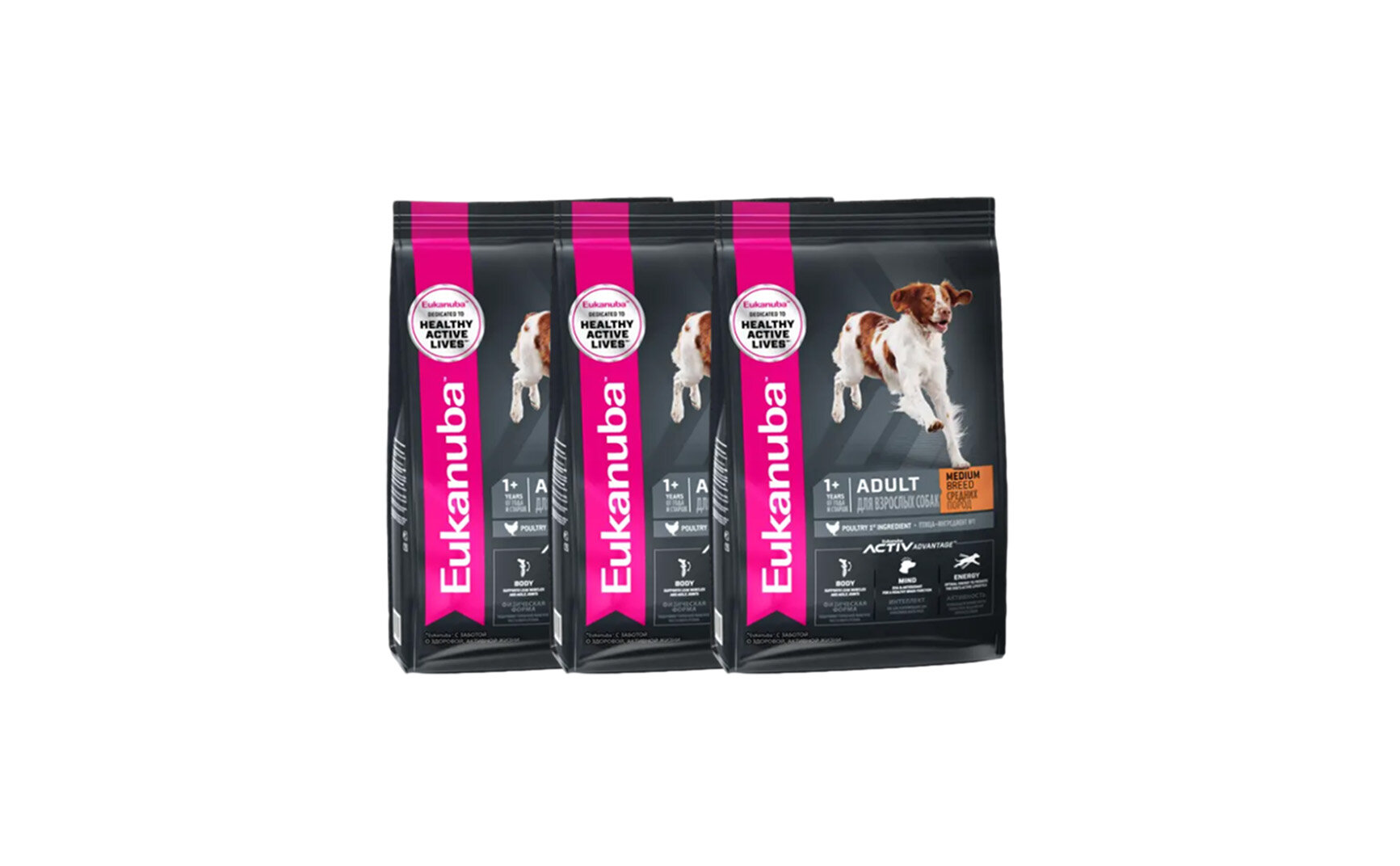 Eukanuba Сухой корм Для взрослых собак средних пород с курицей 3 кг х 3 шт.