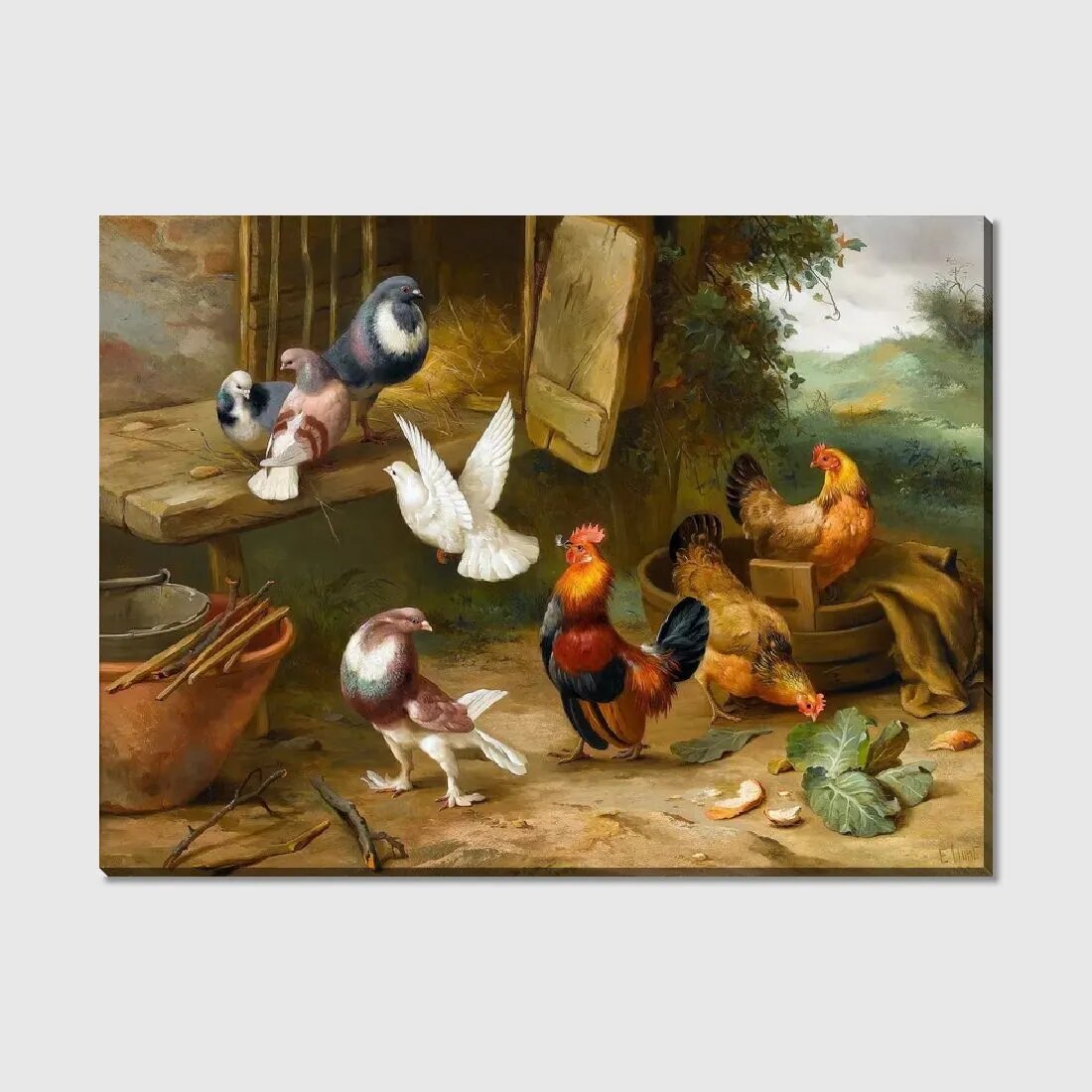 Картина на холсте Курицы и голуби (Chickens and pigeons), 40