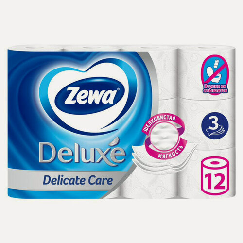 Изображение товара ZEWA Deluxe туалетная бумага 3-слоя, 145 листов на рулон, 12 шт в упаковке для дома