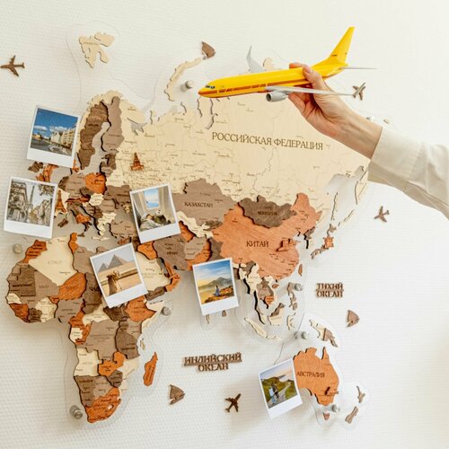 Карта мира из дерева настенная 160x100 см
