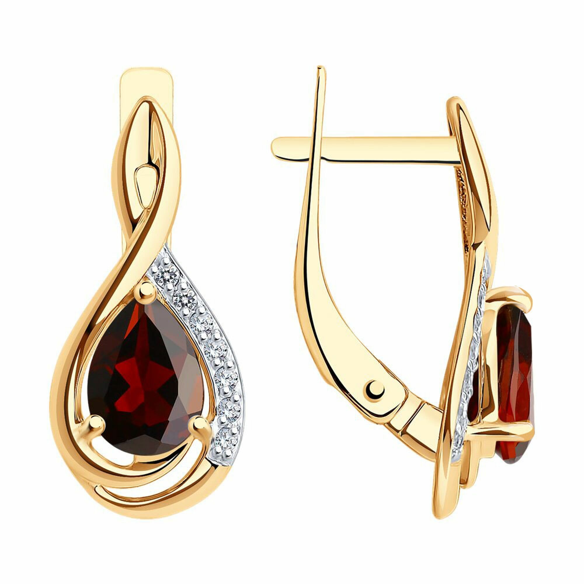 Серьги Diamant online, красное золото, 585 проба, фианит, гранат