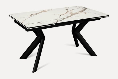 Изображение товара Стол обеденный керамический раздвижной RIO 140 ROSE GOLD CER на металлокаркасе, столешница керамика, 140(220)х85 см (розовое золото/черные ножки)