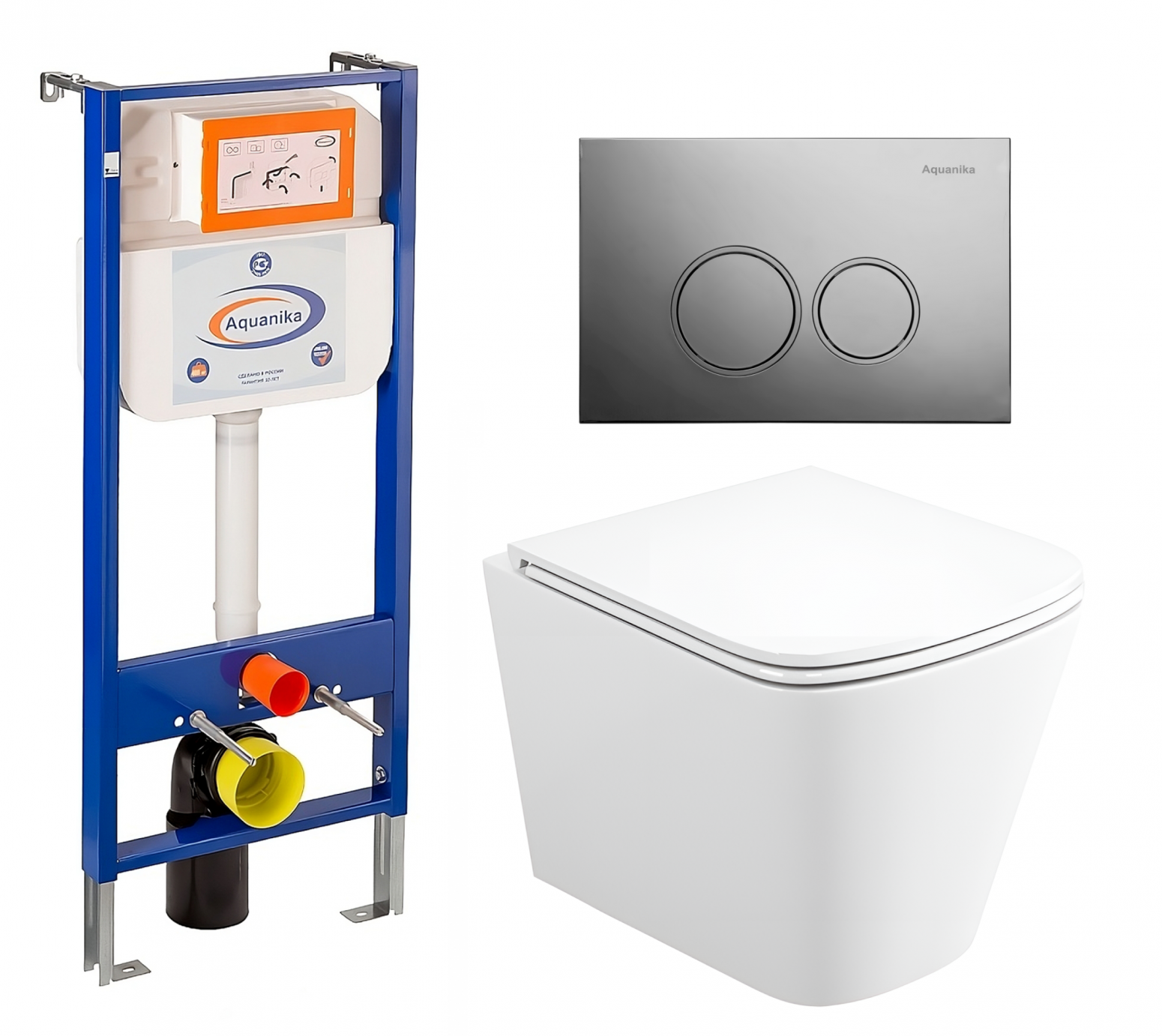 Комплект 3 в 1 инсталляция Enio Aquanika + Унитаз подвесной Enio Binario Tornado EN4180237 + кнопка хром круглая