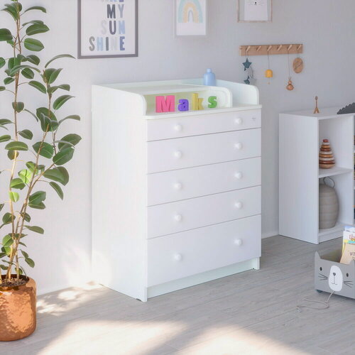 Изображение товара Пеленальный комод Атон Maks с органайзером, 80 х 100 см, 5 ящиков, белый премиум/белый