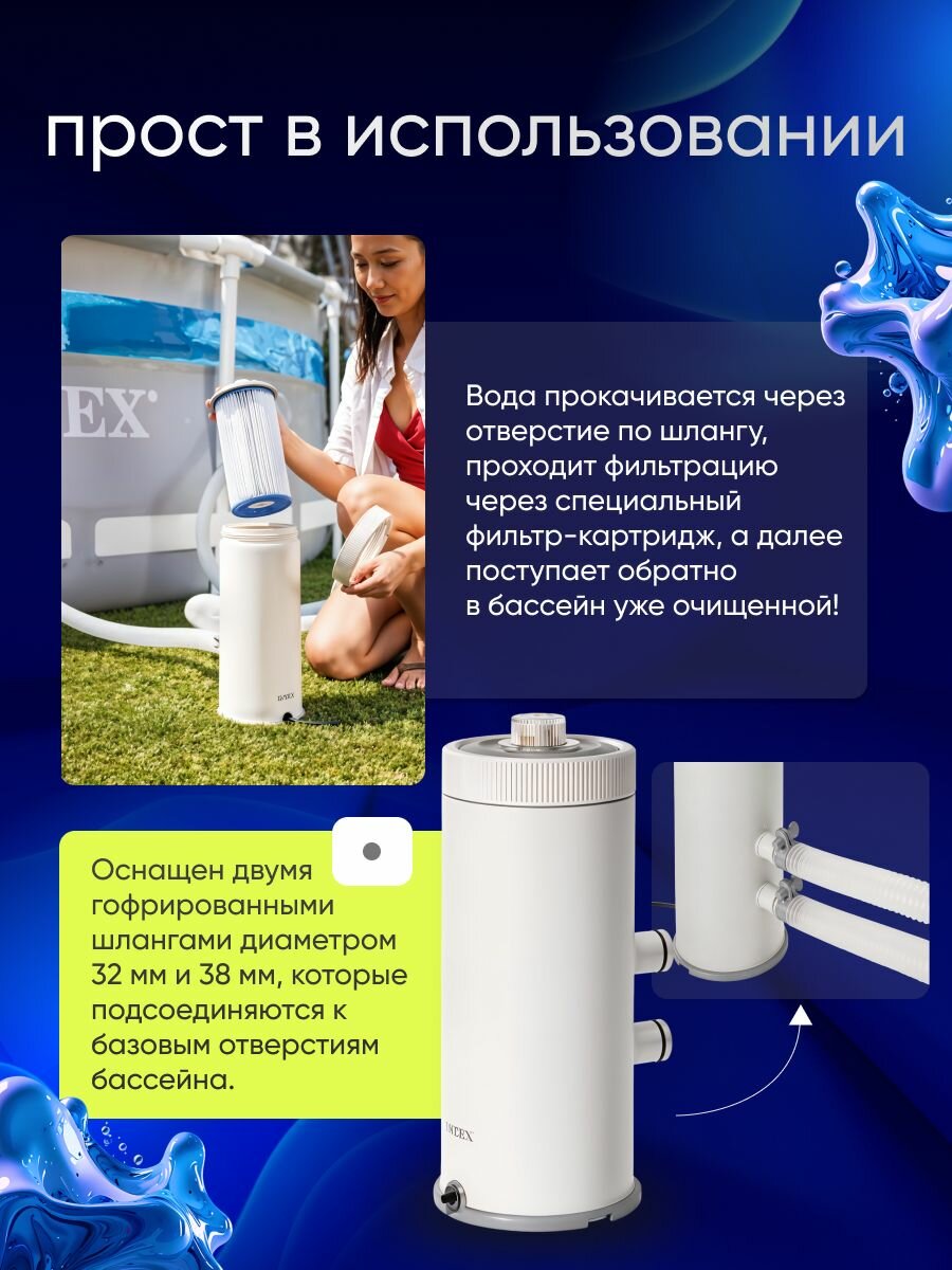Изображение Картриджный фильтр-насос Intex 3,78 куб. м/час. Фильтровальная установка для бассейнов объемом до 16 м3 (16000 л)