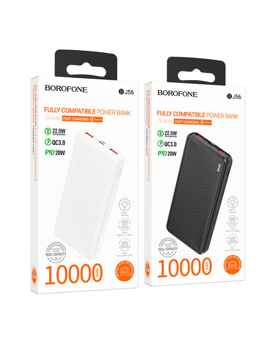 Внешний аккумулятор (POWER BANK) BOROFONE BJ56, 10000mAh, черный, QC 3.0, PD 20W
