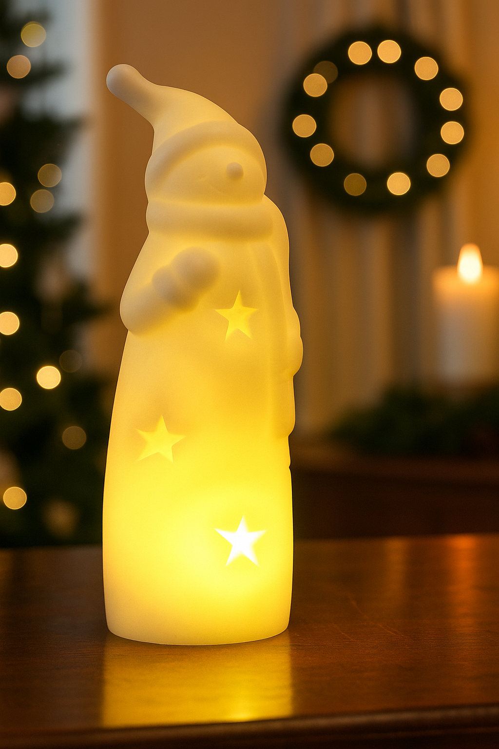 Фигурка светящаяся RISALUX  Снеговик в колпаке  LED ночник  размер 4 8 4 8 15 см