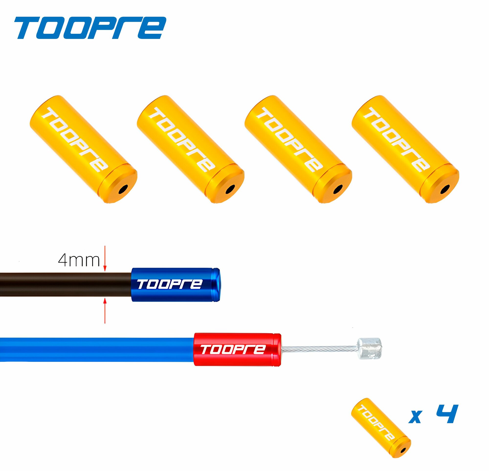 Наконечники оплетки переключения TOOPRE золотой цвет 4 шт 4 мм