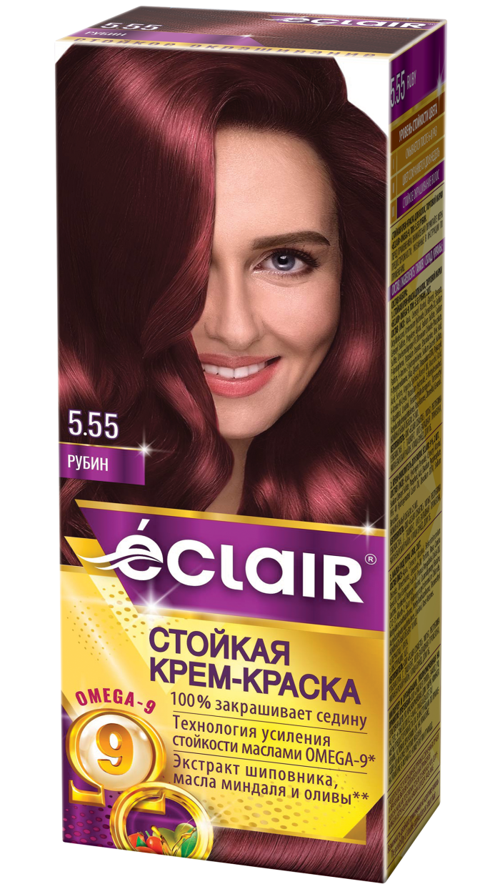 Крем-краска ECLAIR-Omega 55,5 "Рубин", с добавлением масел Омега-9, 100 мл,