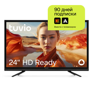 24” Телевизор Tuvio HD-ready DLED на платформе YaOS, STV-24DHBK2R, черный