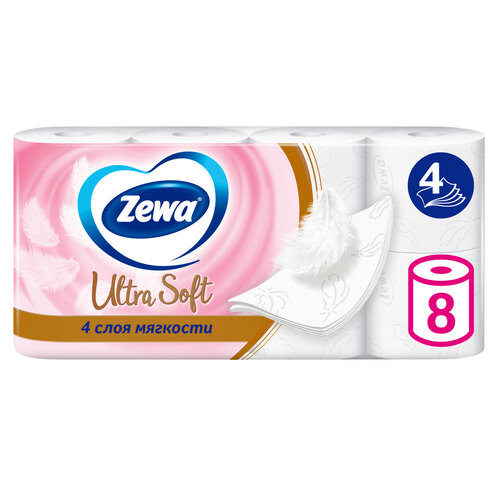 Туалетная бумага Zewa Exclusive Ultra Soft четырёхслойная 8 рул., белый, без запаха туалетная бумага kleo ultra 12 рул белый без запаха