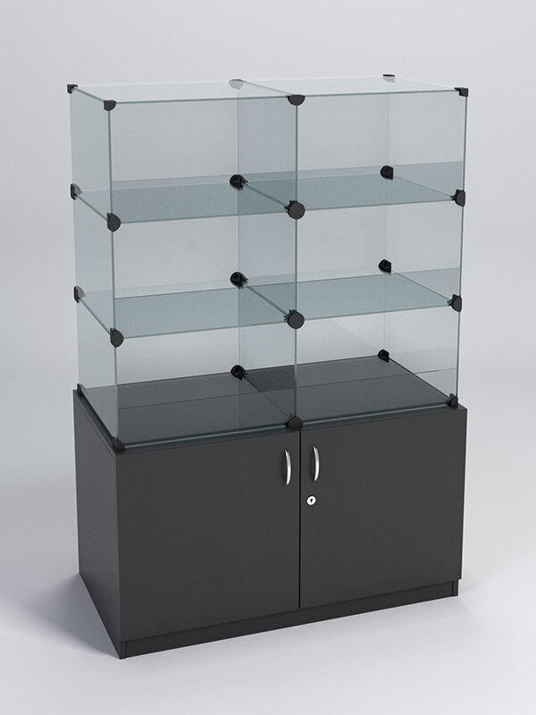 Прилавок "КУБ" №1-КО (без стеклянных дверок, передняя стенка - стекло), Черный 90 x 47 x 131.4 см