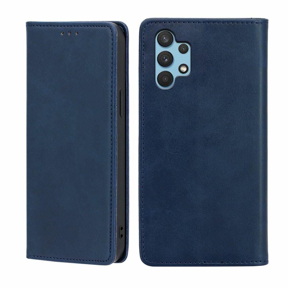 Чехол-книжка MyPads для Samsung Galaxy A32 4G (SM-A325F) / Самсунг А32, Телячья кожа, закрывающаяся на магнит, синий