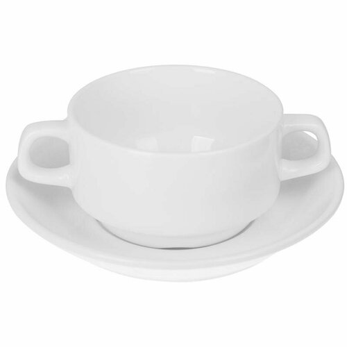 Чаша для бульона c блюдцем Lambert, фарфор, V=350мл, белая фк6018, 1676700
