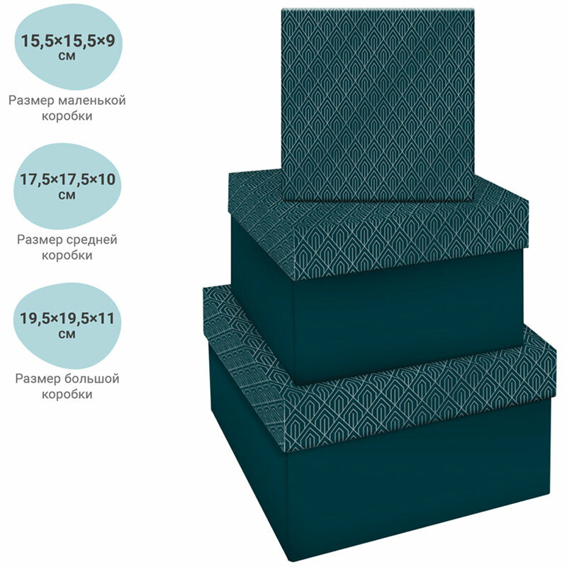 Набор квадратных коробок 3в1, MESHU "Emerald style. Top.", (19,5*19,5*11-15,5*15,5*9см) - фото №2