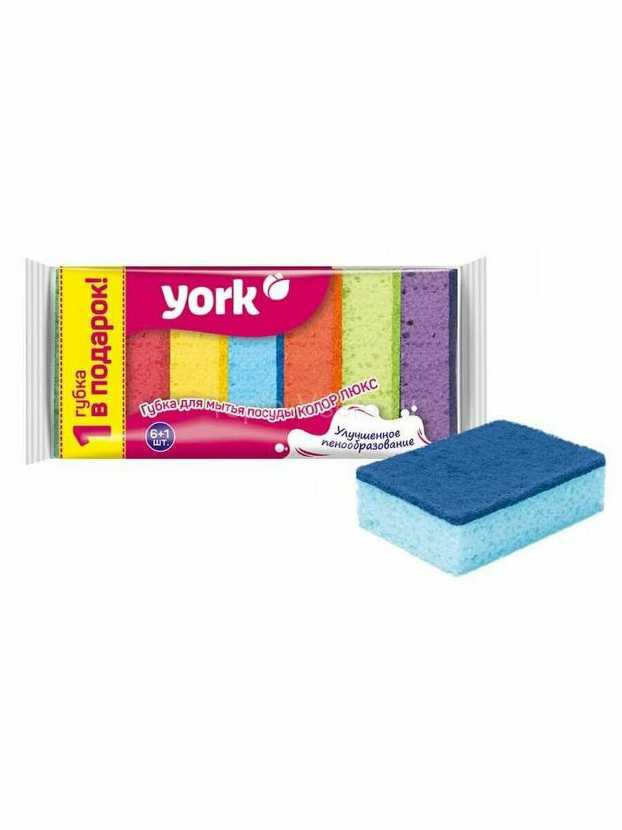 York Губки для посуды колор люкс, 6 шт