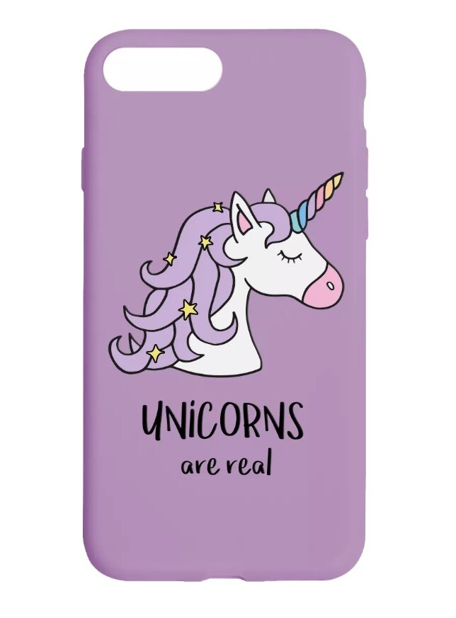 Чехол на Айфон 7 plus, Айфон 8 plus матовый фиолетовый / Бампер для iPhone 7+, iPhone 8+ с принтом "Unicorns are real"