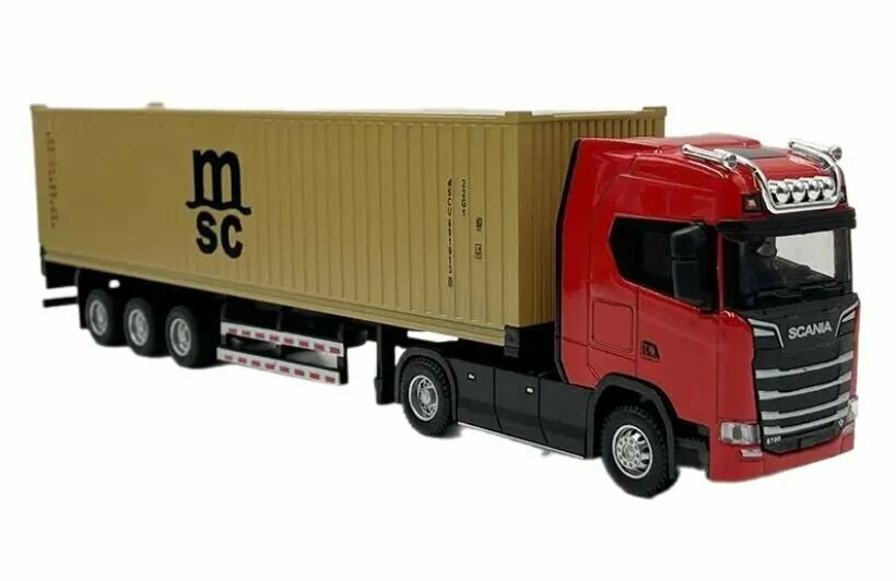 Коллекционная Модель грузовика/тягач с прицепом/контейнеровоз, красный , жёлтый.