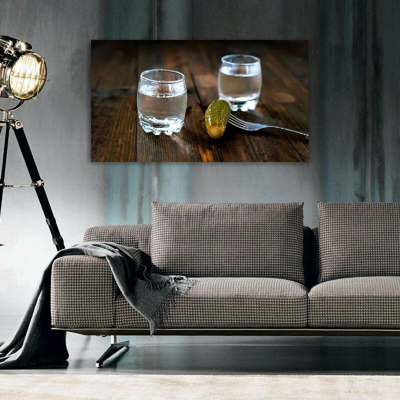 Картина на холсте 60x110 LinxOne "Две рюмки водки и соленый" интерьерная для дома / на стену / на кухню / с подрамником