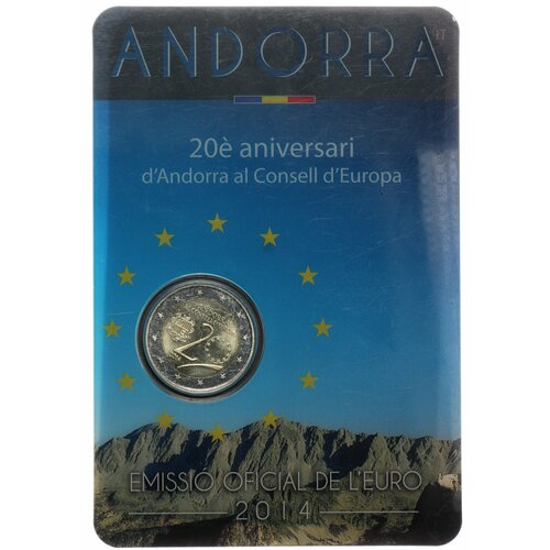 Андорра 2 евро 2014 20 летие вступления Андорры в совет Европы (буклет) клуб нумизмат монета 10 динерс андорры 1994 года серебро одимпийские игры