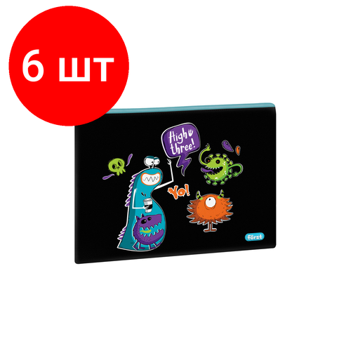 Комплект 6 шт, Папка текстильная А4 Först Monster party, 335*245мм, 1 отделение, полиэстер папка с ручками forst monster party 1 отделение а4 340х245х75 мм пластик на молнии ft hb 750312