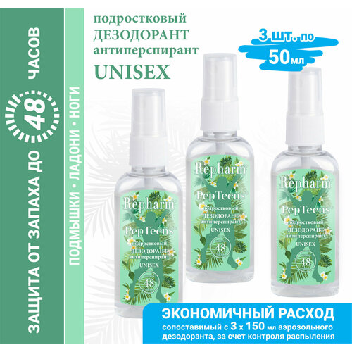 Дезодорант-антиперспирант Repharm PepTeens Унисекс 50 мл - 3 шт 216₽
