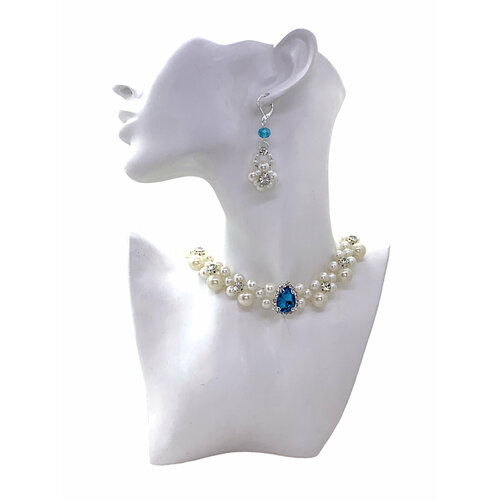 Комплект бижутерии Dorim: серьги, колье, размер колье/цепочки 44 см, белый, голубой