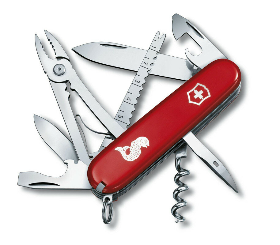 Складной нож Victorinox Angler, функций: 19, 91мм, красный , коробка картонная [1.3653.72]