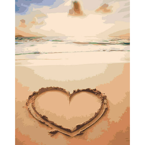 Картина по номерам на холсте Море Сердце на пляже 40x50