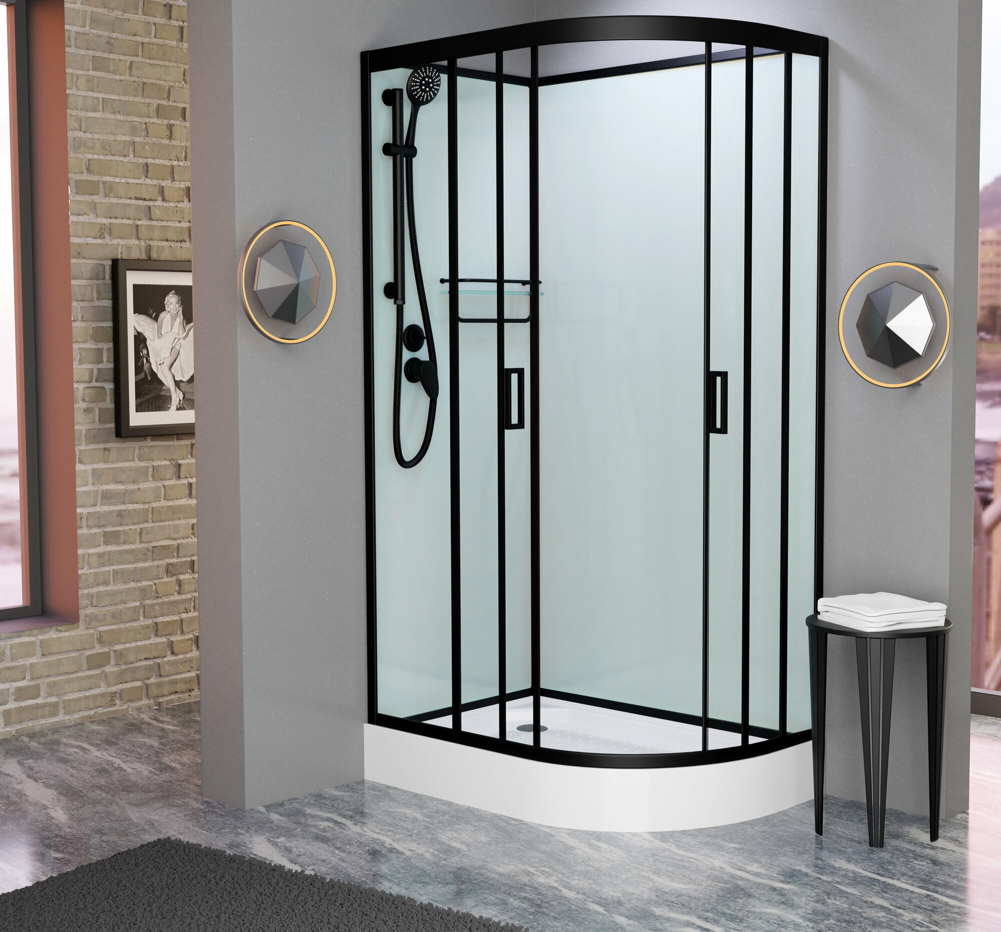 фото Душевая кабина Frank 110x80 F411L М Black левая, без крыши, стекло матовое, профиль черный