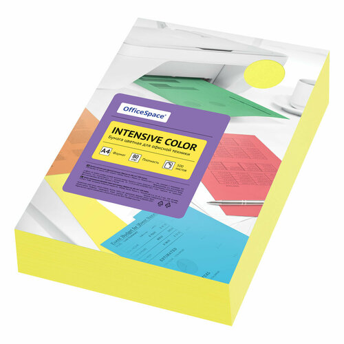 Бумага цветная OfficeSpace Intensive Color, А4, 80г/м2, 500л, (желтый) бумага data copy а4 марка а 80 г м2 500 листов