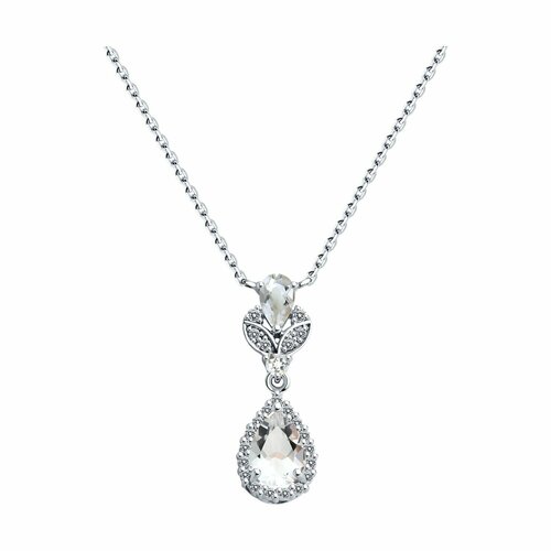 Колье Diamant online, белое золото, 585 проба, горный хрусталь, бриллиант, длина 40 см., бесцветный