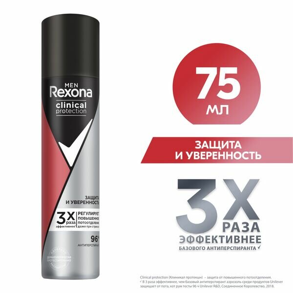 Антиперспирант-дезодорант спрей Rexona Men Clinical Protection Защита и уверенность, 75 мл