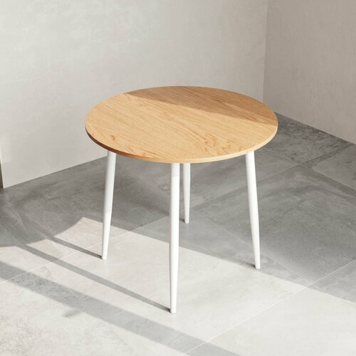 Стол круглый раскладной обеденный кухонный из шпона и массива дуба для 6-8 человек диаметр 85 см