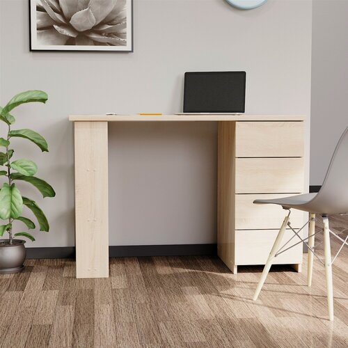 Изображение товара Стол письменный с ящиками школьный, компьютерный игровой стол, рабочий стол для ноутбука domokomod с 4 ящиками и полками Дуб Санома 106*50*75