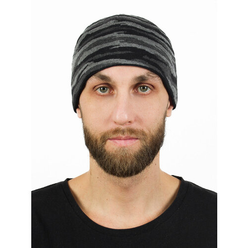 фото Шапка бини kamukamu шапка трикотажная с отворотом цвет камуфляж тигр черный, размер 57/59, черный, серый