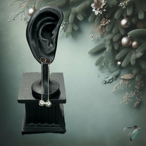 Серьги с подвесками RYKAMI, гематит, размер 50 мм, серебряный