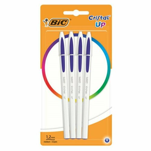 Набор ручек шариковых 4 штуки BIC Cristal Up, синие, среднее письмо, белый корпус (комплект из 7 шт)