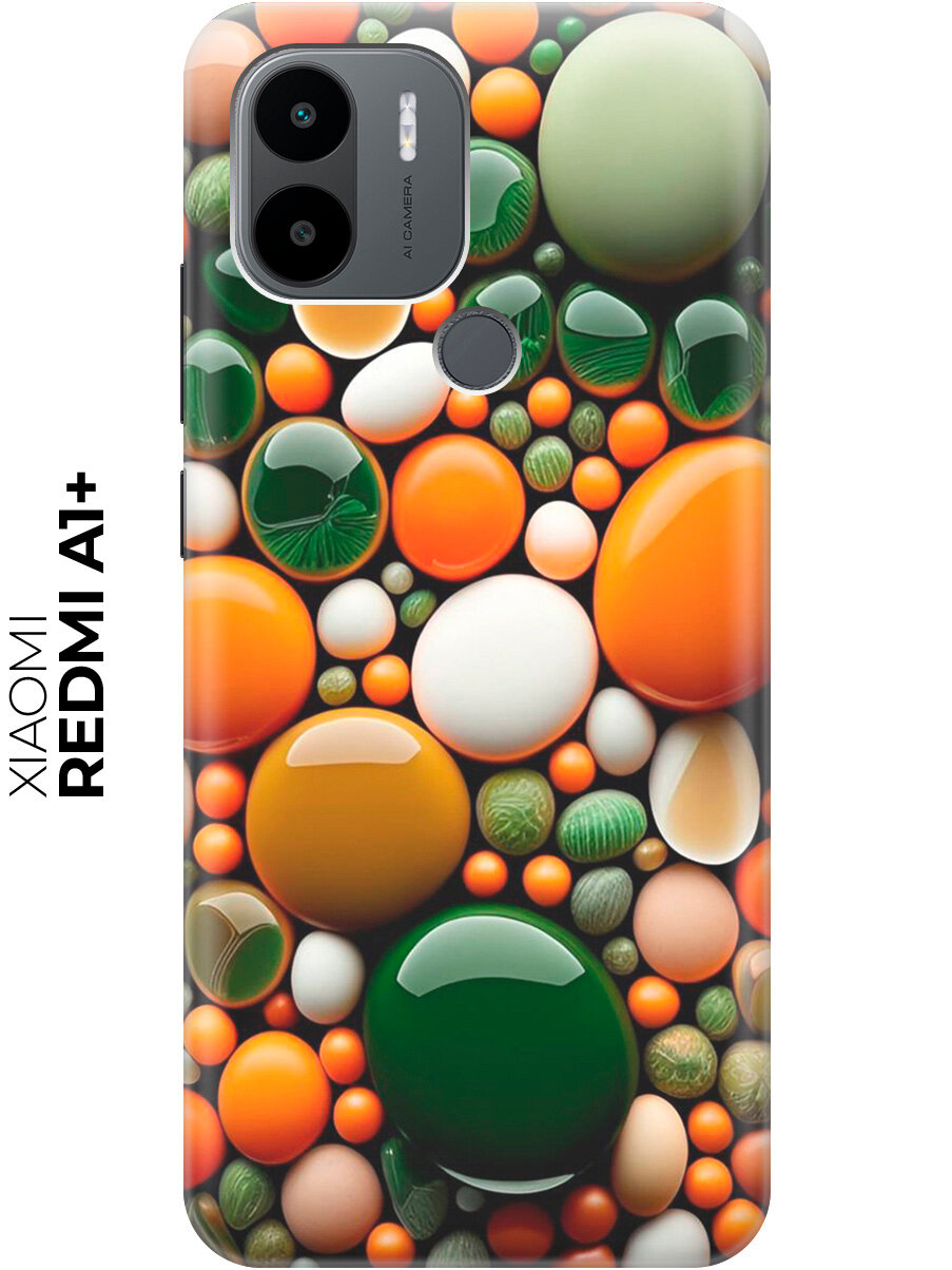 Силиконовый чехол на Xiaomi Redmi A1+ / A2+ / Poco C50 / C51 с рисунком "Оранжевые и зеленые камушки"