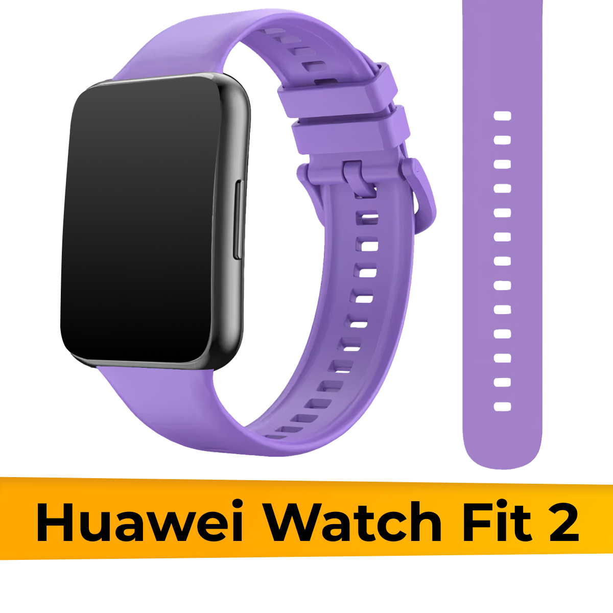 Силиконовый ремешок с застежкой на смарт часы Huawei Watch Fit 2 / Сменный спортивный браслет для умных часов Хуавей Вотч Фит 2 / Черный