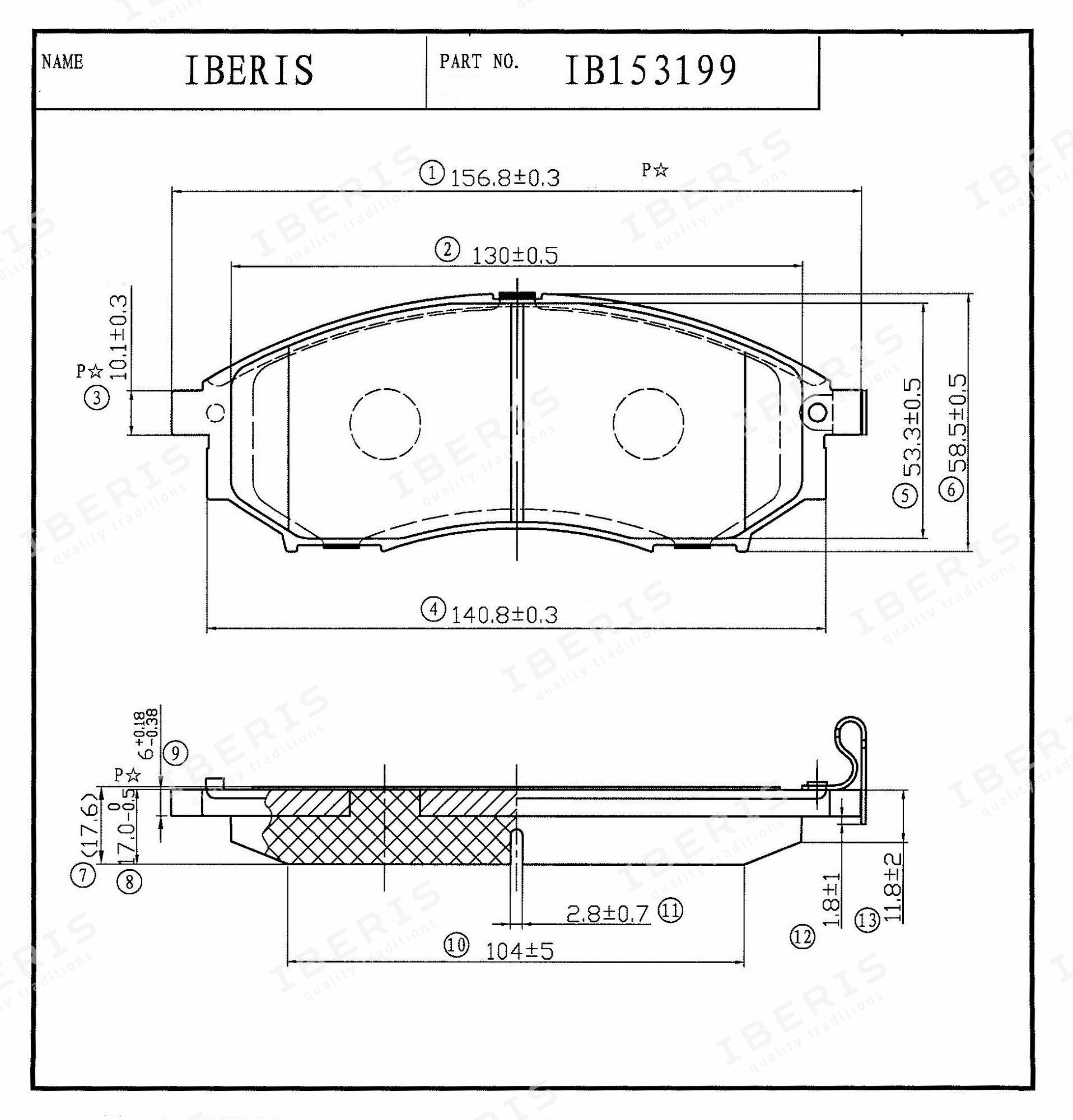 IBERIS колодки тормозные передние комплект nissan murano ii (z51_), navara iii (d40), qashqai (j10e) ib153199 (OEM d10601bn0a)