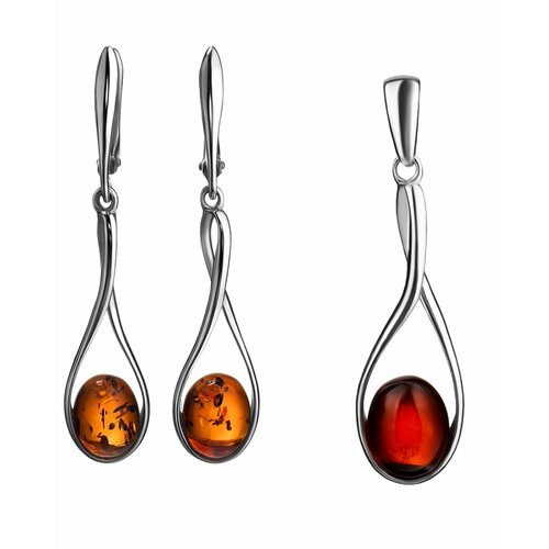 фото Комплект бижутерии: серьги, подвеска, янтарь, коричневый amberhandmade
