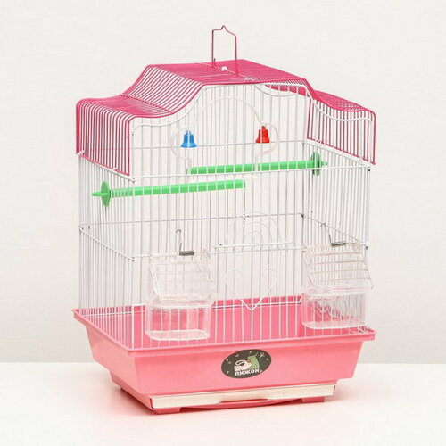 Клетка для птиц фигурная с кормушкками, 30 x 23 x 39 см, розовая