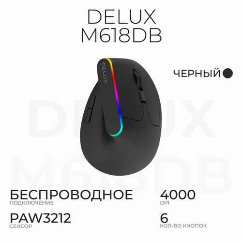 Вертикальная мышь беспроводная Delux M618DB, черный