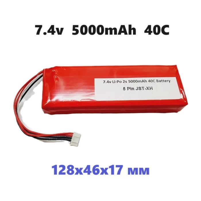 Аккумулятор 7.4v Li-Po 2s 5000mAh 40C Battery 7,4 Вольт разъем 5 Pin JST-XH запчасти RC р/у машин Tamiya, Axial, Himoto, Wltoys, Associated, Traxxas