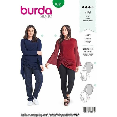 Выкройка Burda 6391 - Футболка, лонгслив выкройка burda 6391 пуловер туника большие размеры