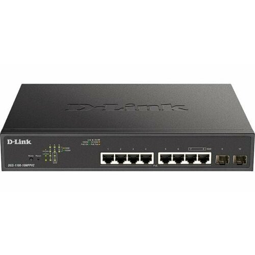 Коммутатор D-Link DGS-1100-10MPPV2A 8G 2SFP 8PoE настраиваемый 1687500₽